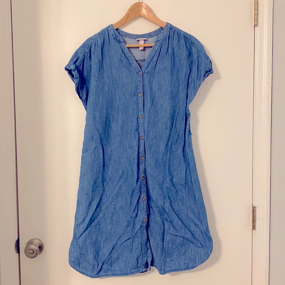 Chambray Maternity Button-up dress by Ingrid & Isabel